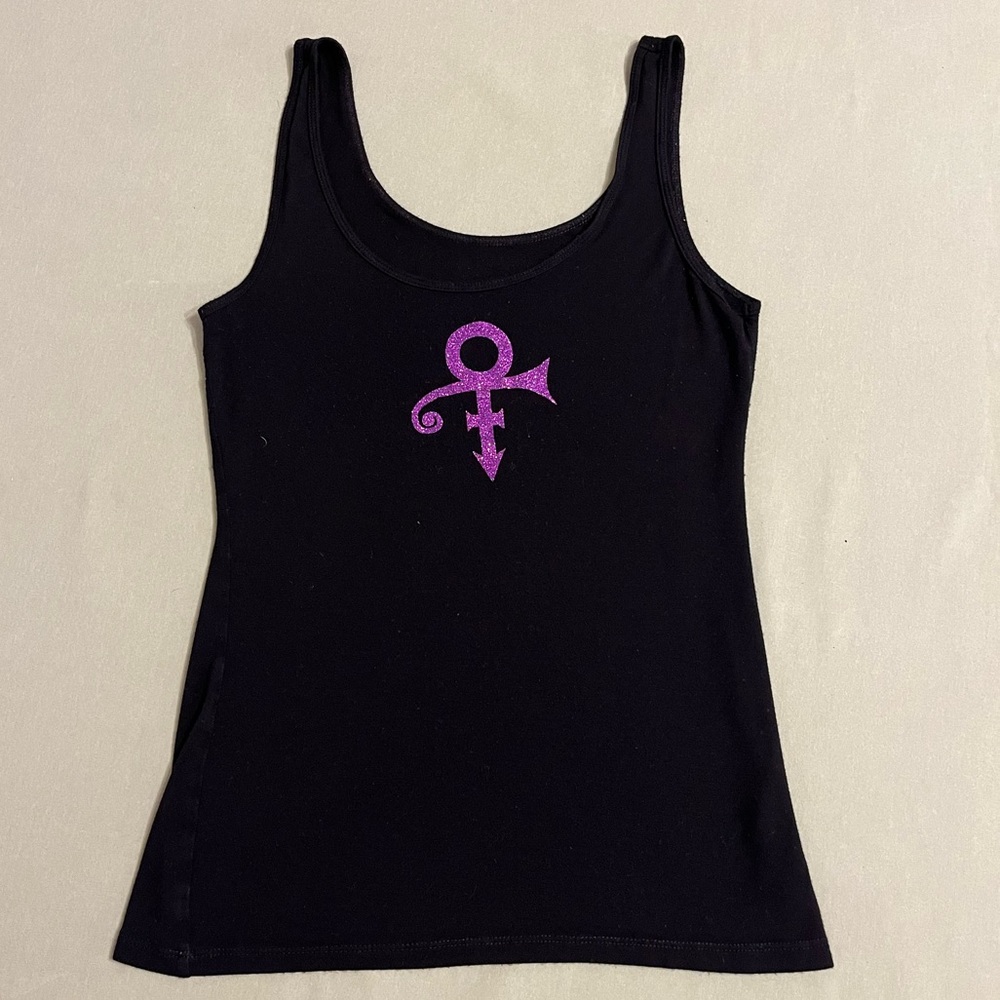Black Racerback Tank Top with Purple Prince Symbol Small